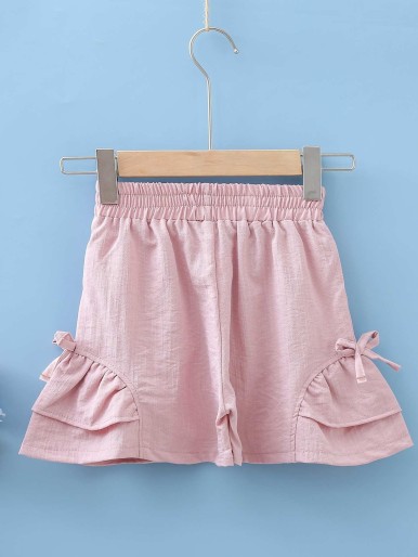 Girls Bow Side Ruffle Hem Wide Leg Shorts