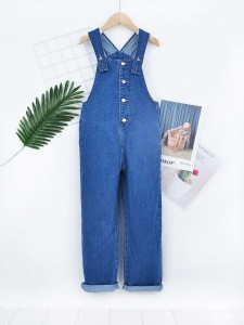 Girls Button Front Denim Overalls