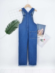 Girls Button Front Denim Overalls