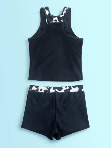 Girls Cow Print Shorts Bikini Swimsuit