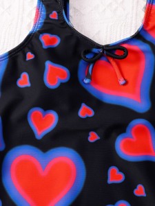 Girls Heart Pattern One Piece Swimsuit