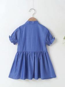 Girls Lace Insert Ruffle Trim Denim Shirt Dress