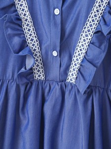 Girls Lace Insert Ruffle Trim Denim Shirt Dress