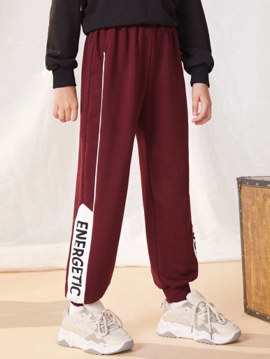 SHEIN Girls Letter Graphic Contrast Piping Sweatpants