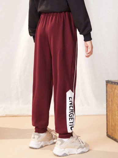 SHEIN Girls Letter Graphic Contrast Piping Sweatpants