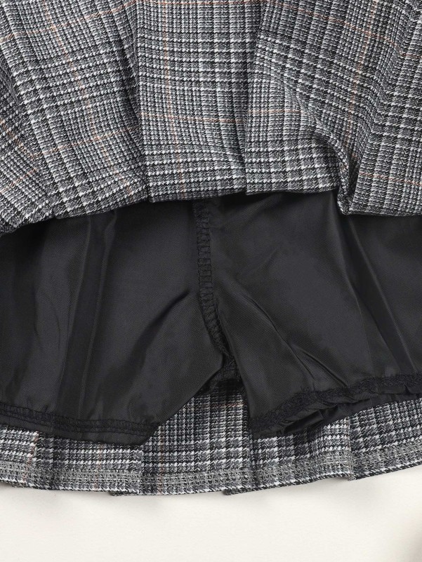 Girls Plaid Print Fold Pleated Skirt