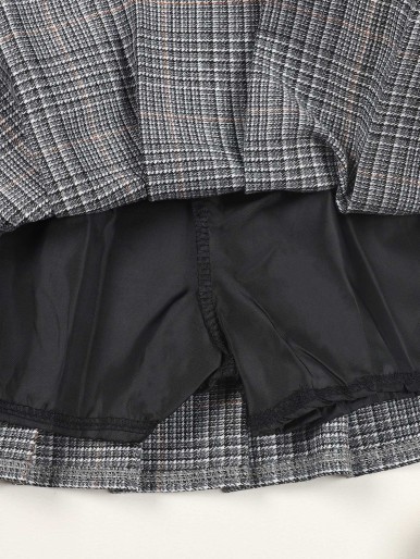 Girls Plaid Print Fold Pleated Skirt