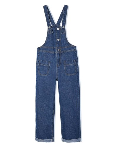 Girls Pocket Button Denim Overall