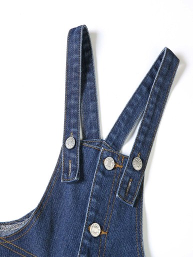 Girls Pocket Button Denim Overall