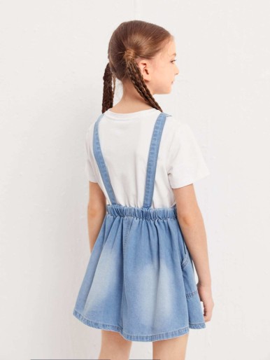 Girls Washed Denim Overall Dress