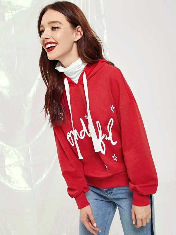 Letter print drawstring outlet hoodie