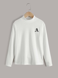 SHEIN Boys 2pcs Letter Embroidery Mock Neck Tee