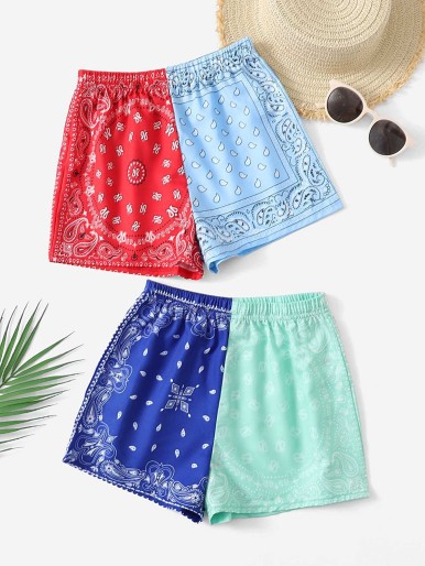 SHEIN Girls 2pcs Paisley Print Shorts