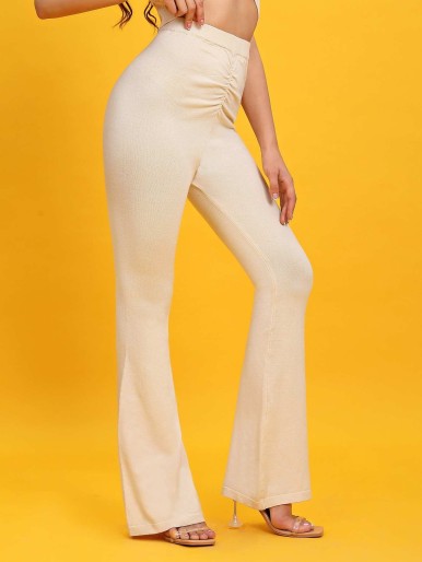 SHEIN Solid Flare Leg Knit Pants