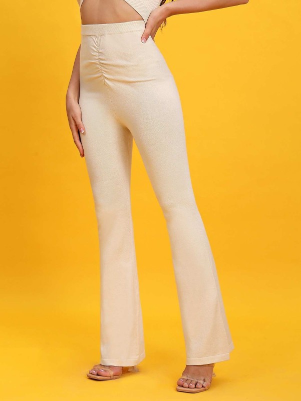 SHEIN Solid Flare Leg Knit Pants