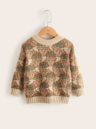 Toddler Girls Allover Pattern Drop Shoulder Sweater