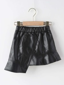 Toddler Girls Asymmetrical Hem PU Leather Skirt