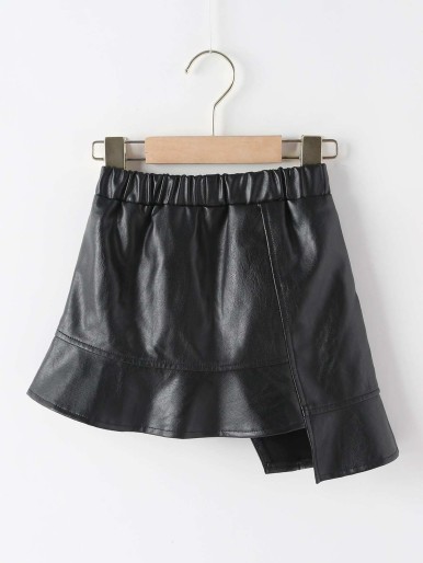 Toddler Girls Asymmetrical Hem PU Leather Skirt