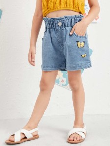 Toddler Girls Butterfly Print Paperbag Waist Denim Shorts