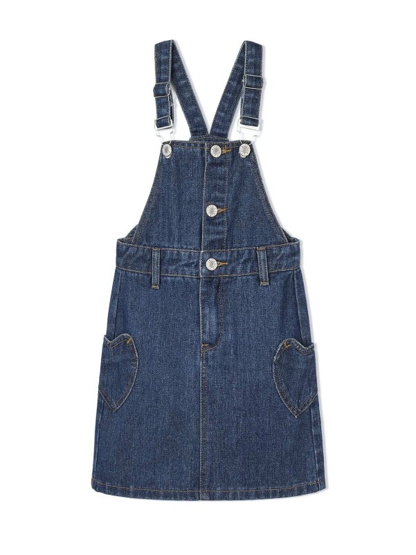 Toddler Girls Button Front Pocket Patched Denim Overall Dress