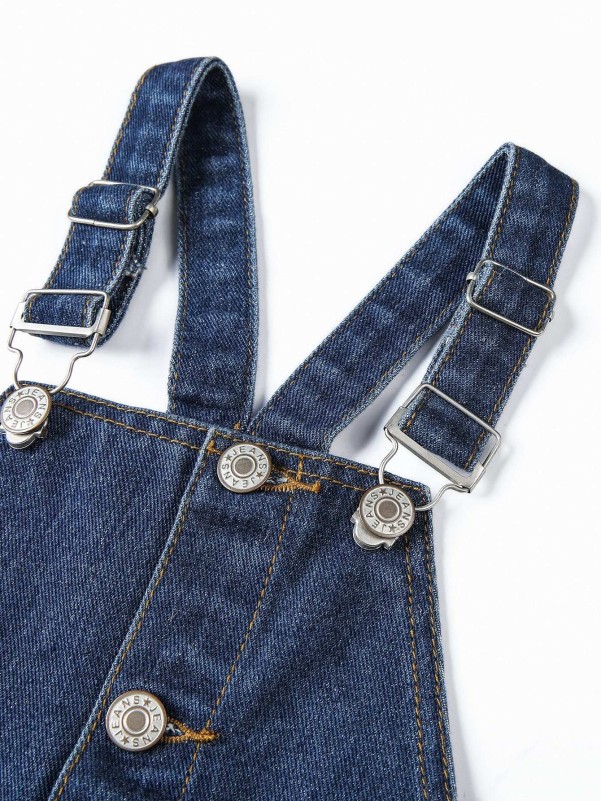 Toddler Girls Button Front Pocket Patched Denim Overall Dress