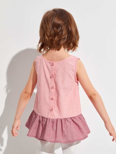 SHEIN Toddler Girls Embroidery Floral Contrast Ruffle Hem Tank Top