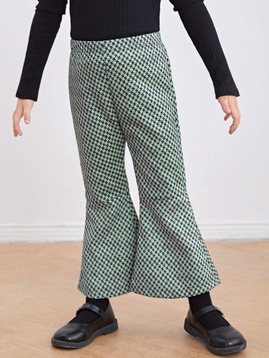 الفتيات الصغيرات عالية الخصر Houndstooth مضيئة الساق السراويل