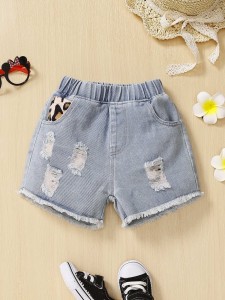 Toddler Girls Leopard Ripped Frayed Raw Hem Denim Shorts