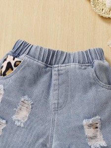 Toddler Girls Leopard Ripped Frayed Raw Hem Denim Shorts