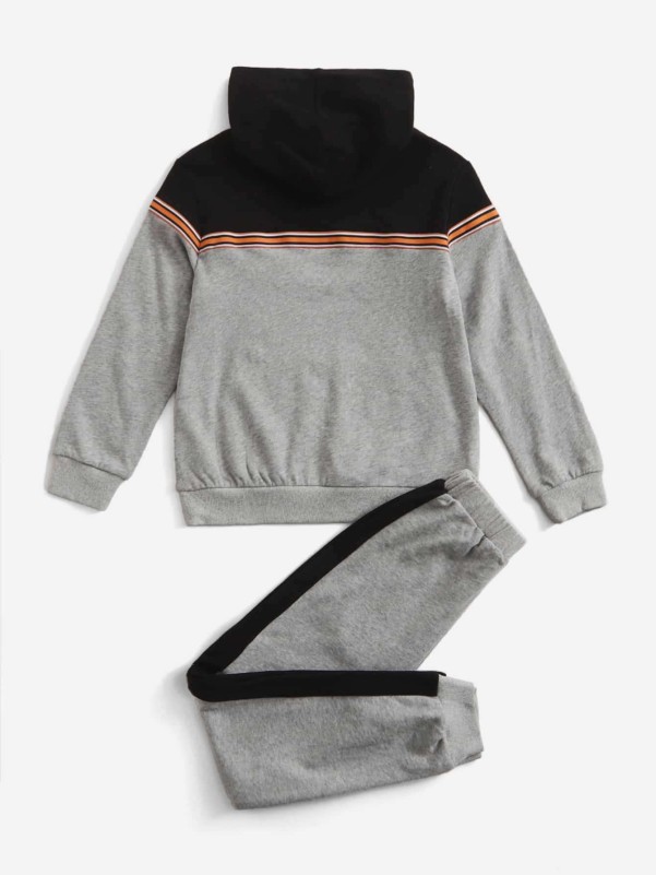 SHEIN Boys Striped Print Hoodie & Sweatpants