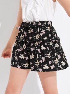 Girls Frill Trim Allover Floral Shorts