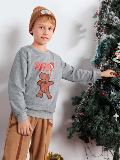 SHEIN Boys' Letters and Bear Graphic Sweatshirt