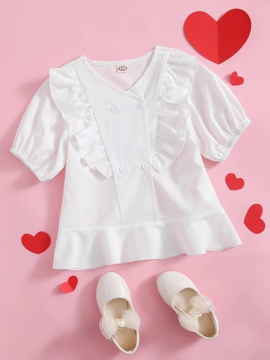 Ruffled double-breasted blouse for little girls