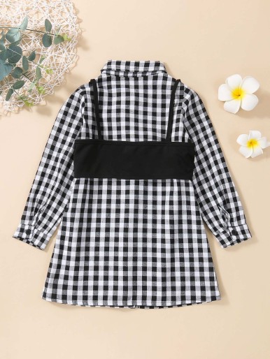 Toddler Girls Gingham Print Shirt Dress & Cami Top