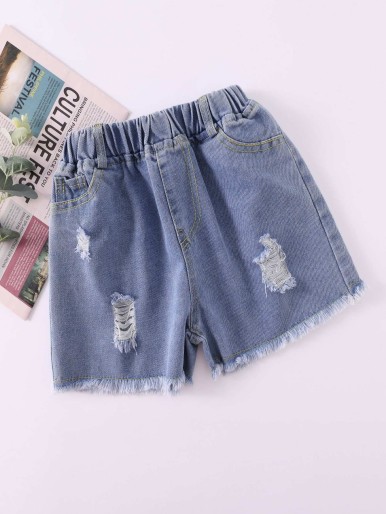 Toddler Girls Ripped Raw Hem Denim Shorts