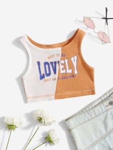 SHEIN Toddler Girls Slogan Graphic Two Tone Tank Top