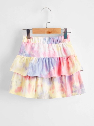 SHEIN Toddler Girls Tie Dye Layered Skirt