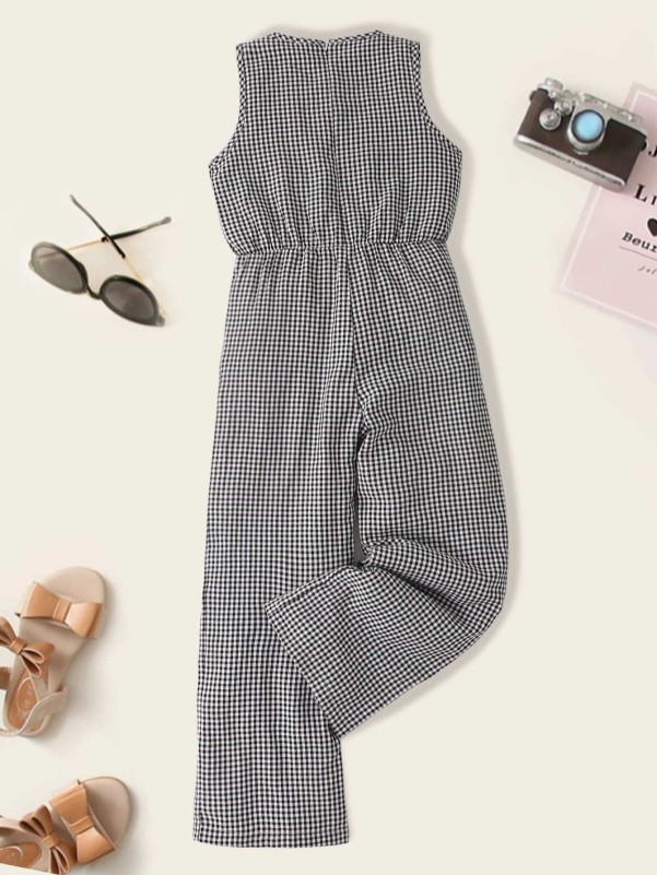 Girls Gingham Slant Pocket Jumpsuit