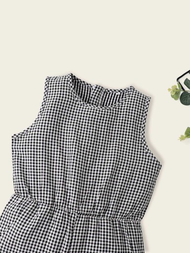 Girls Gingham Slant Pocket Jumpsuit