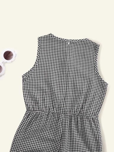 Girls Gingham Slant Pocket Jumpsuit