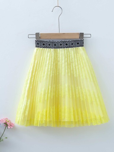 Toddler Girls Letter Tape Pleated Mesh Skirt