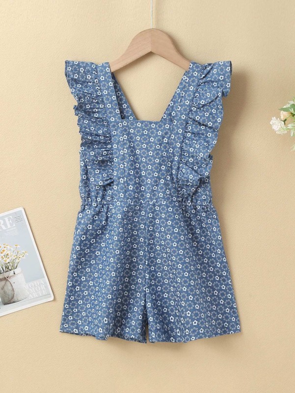 Girls Jumpsuits Daisy Floral Ruffle Sweet