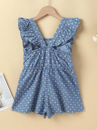 Girls Jumpsuits Daisy Floral Ruffle Sweet