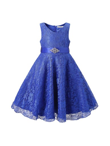 Girls Solid Lace Tie Back Party Dress