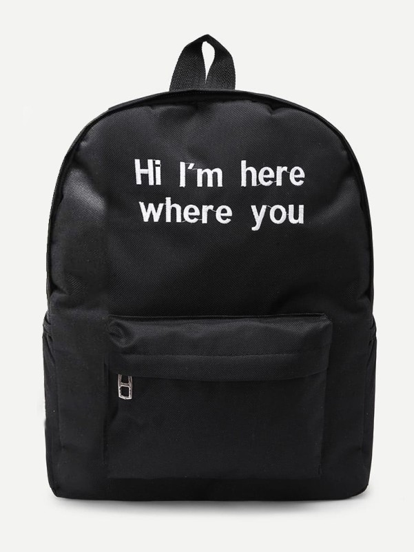 Slogan Ribbon Embroidered Backpack