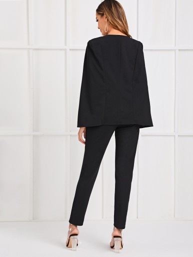 SHEIN Solid Cape Blazer & Pants Set