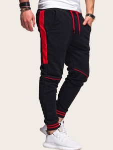 Men Contrast Tape Side Drawstring Waist Sweatpants