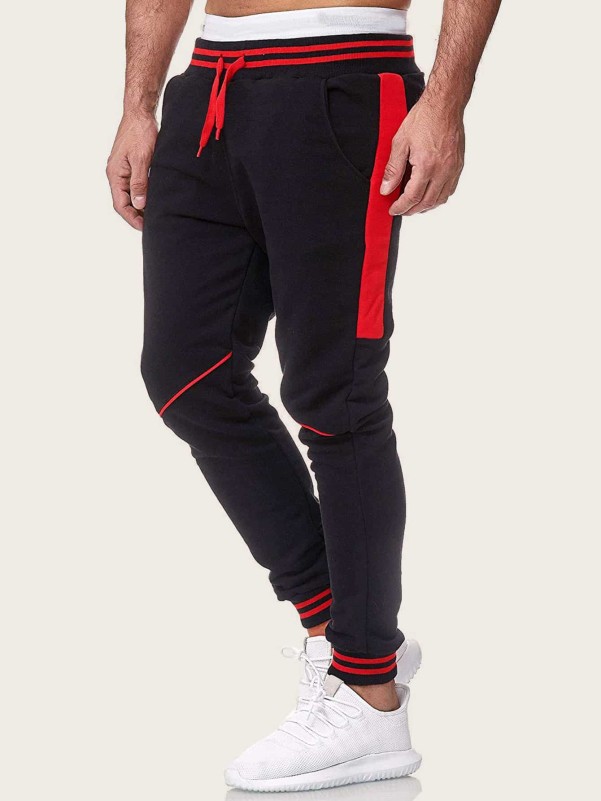 Men Contrast Tape Side Drawstring Waist Sweatpants