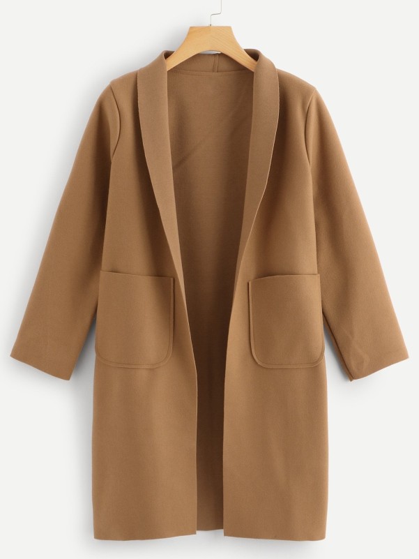 Plus Pocket Side Solid Longline Coat