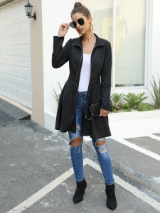 Solid Zip Up A-Line Coat